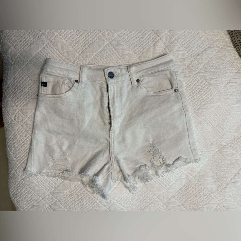 KanCan Off-White Distressed Jean Shorts